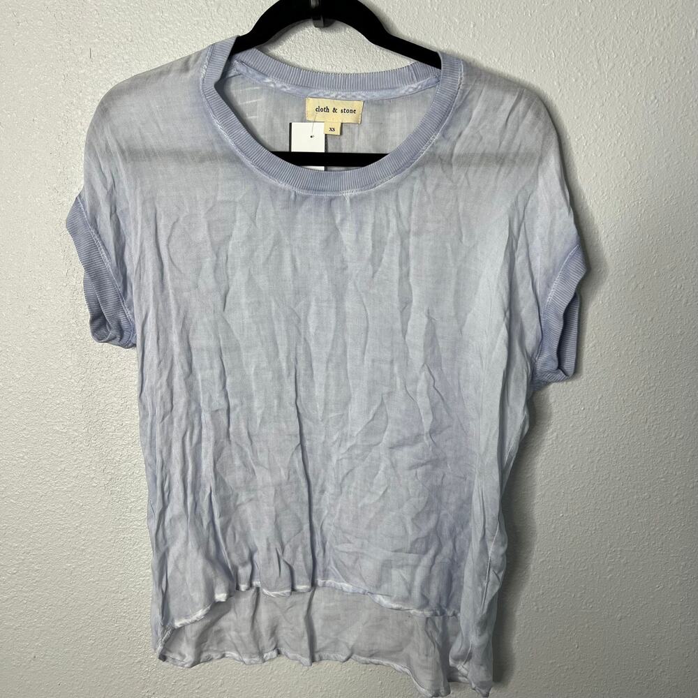 Cloth & Stone Blue Top Blouse Round Neck Hi-Low Hem Pullover Short Sleeve Sz XS